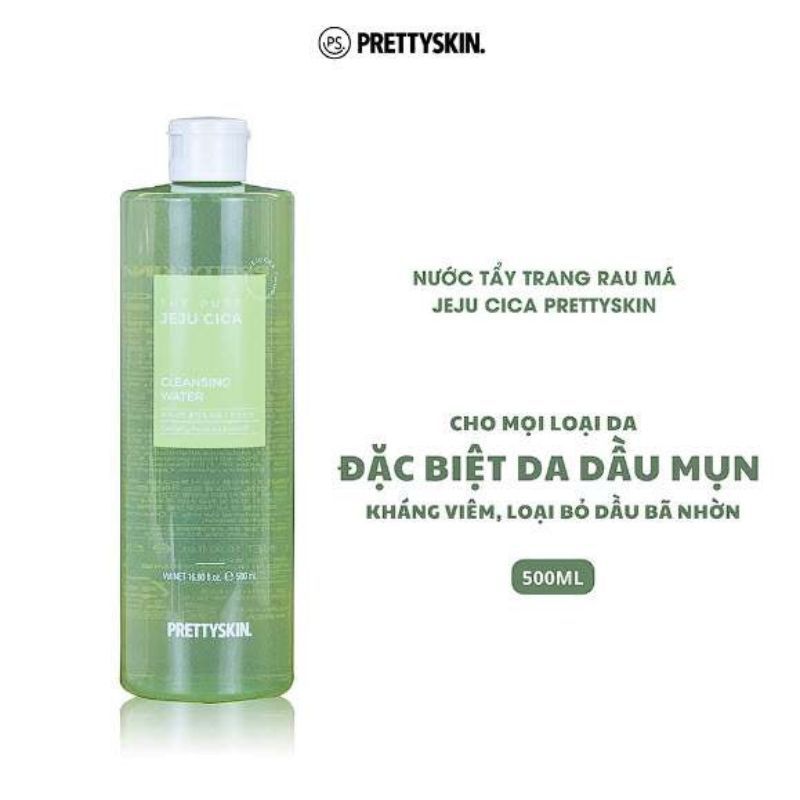 Nước Tẩy Trang Rau Má PrettySkin Jeju Cica Loại Bỏ Dầu Bã Nhờn,Ngừa Mụn, Cấp Ẩm, Dưỡng Trắng Hiệu Quả