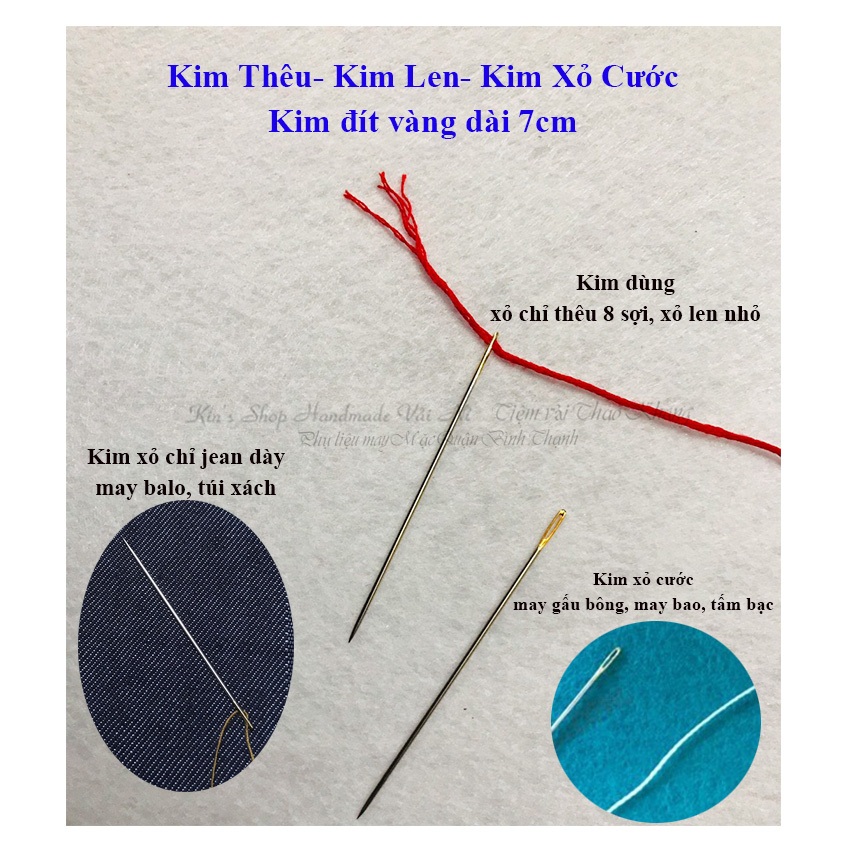 🌻Kim May Thêu Thêu Tay- Kim Len-Kim Xỏ Dây Cước Dài 7cm Đít Vàng, May Balo,Vải Da,Vải Dày,May Thú Treo Nôi, Dây Ruy Băng