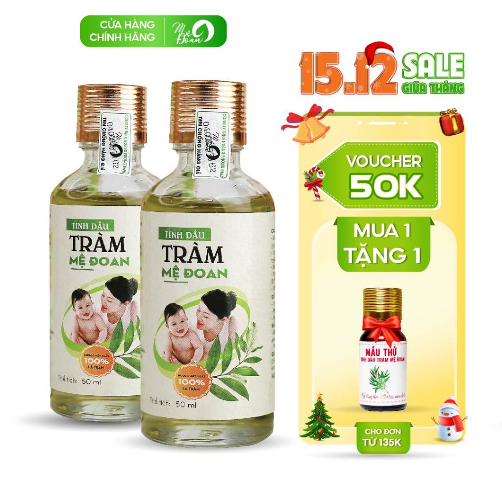 Combo 2 chai tinh dầu tràm nguyên chất Mệ Đoan cho mẹ và bé 50ml - chuẩn OCOP