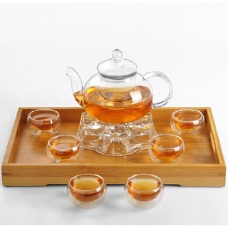 Bộ ấm trà thủy tinh quai cong kèm 6 ly