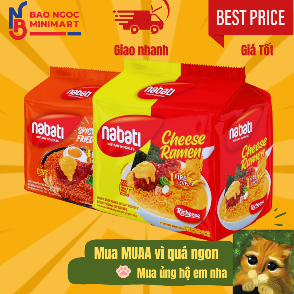 Lốc 5 gói x 75g mì Nabati phô mai, nước trộn khô_nước