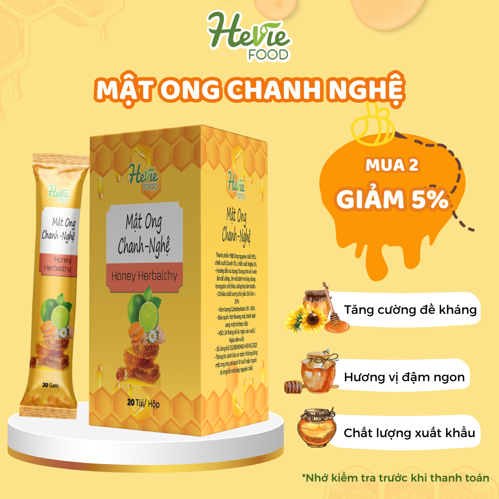 Mật ong Chanh Nghệ herbalthy dưỡng da đẹp dáng 20 Gr x 20 túi HeVieFood