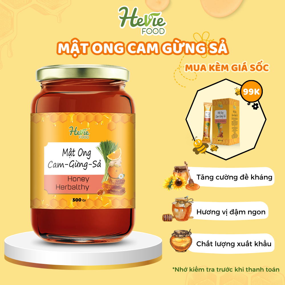 Mật ong Cam Gừng Sả Herbalthy dưỡng da đẹp dáng 500gr HeVieFood