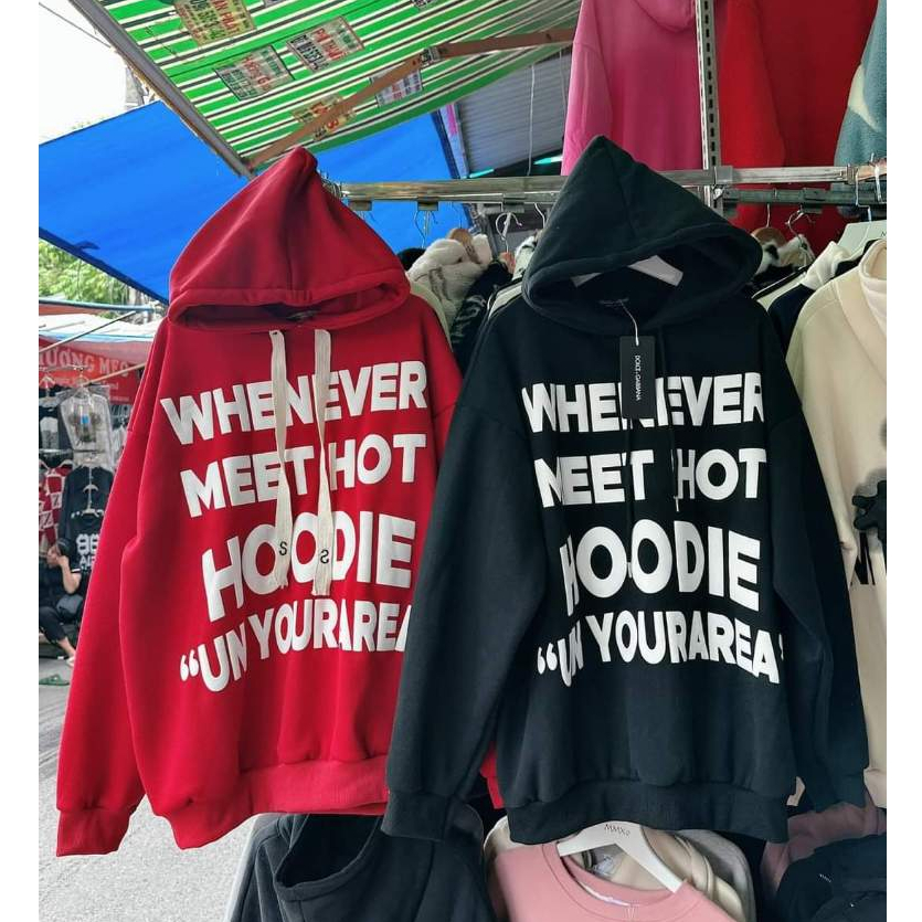 Áo nỉ hoodie nữ in chữ nổi WHENEVE from rộng phong cách hàn quốc CAMASTORE M1226