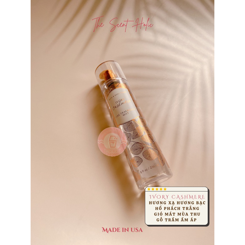 [𝗕𝗶𝗹𝗹.𝗨𝗦🇺🇸] IVORY CASHMERE - Body mist Bath and Body Works - Xịt thơm cơ th