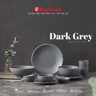 Bộ bát cơm và đĩa chấm superware nhựa phíp 100% melamine - dark grey
