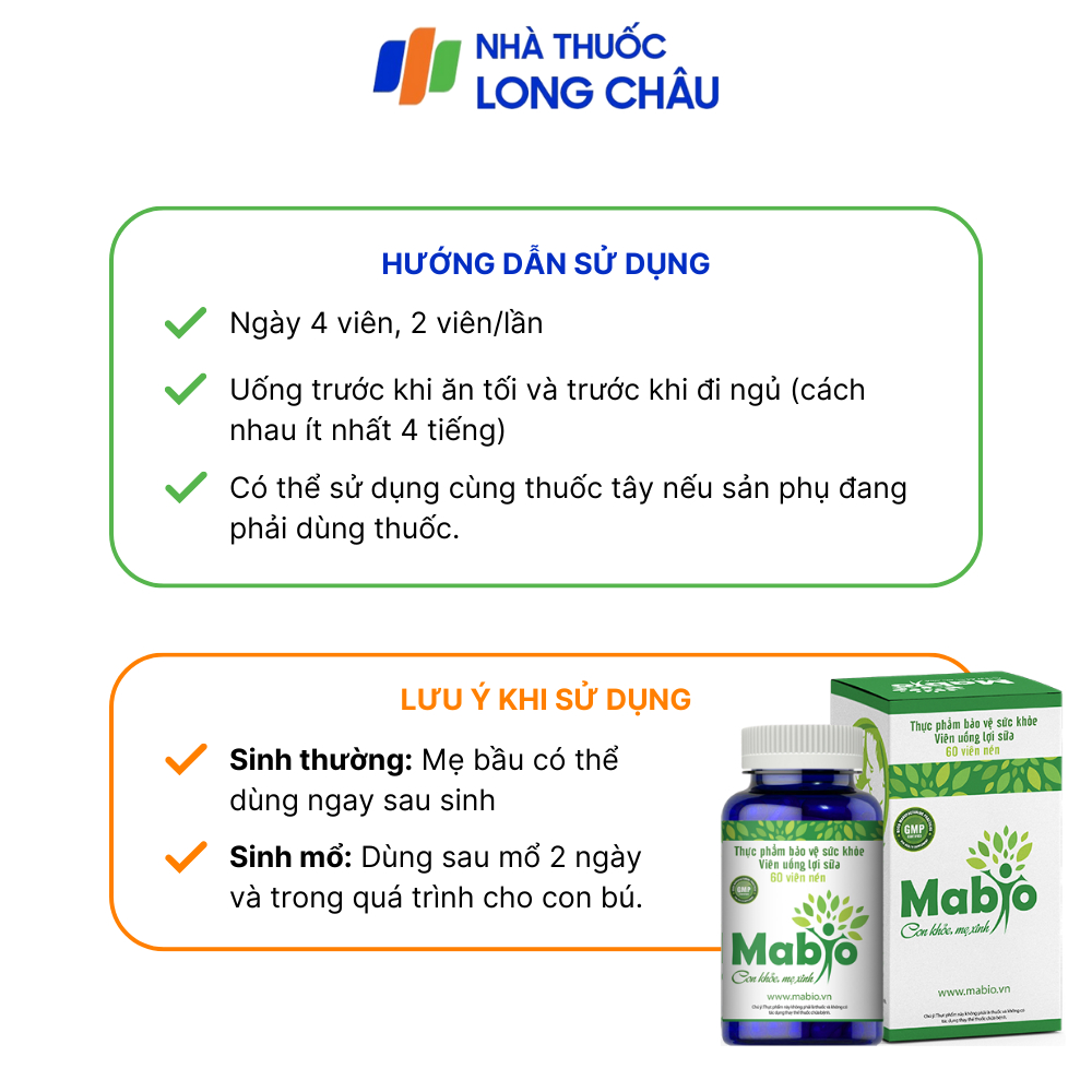 Mabio Lợi Sữa Dành Cho Các Mẹ Sau Sinh Bị Mất Sữa Ít Sữa Combo 2 Hộp Lợi Sữa Mabio Hàng Chính Hãng