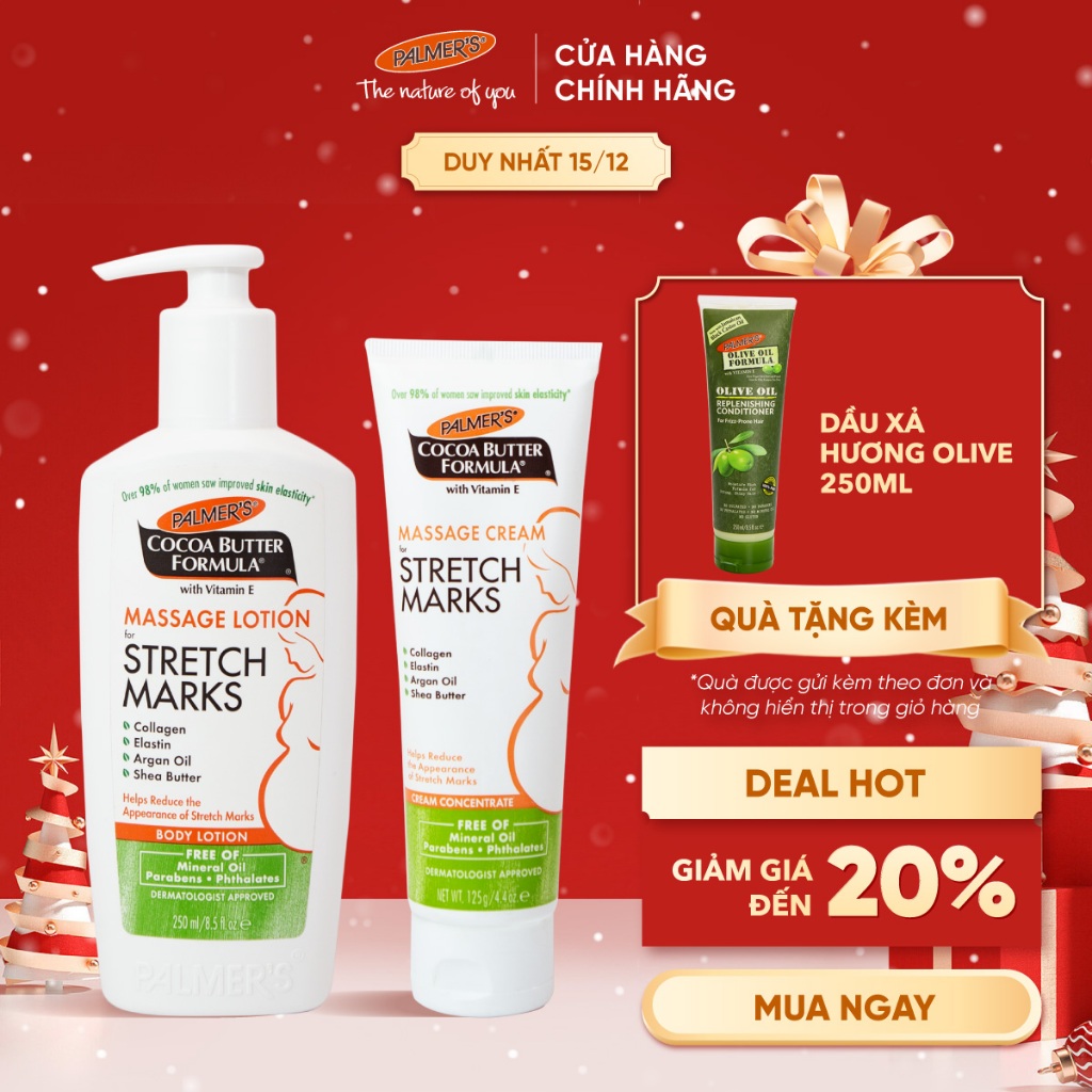 COMBO Ngăn ngừa rạn cho mẹ bầu ĐẦU và GIỮA thai kỳ Palmer's (Kem rạn 125g và Lotion rạn 250ml)