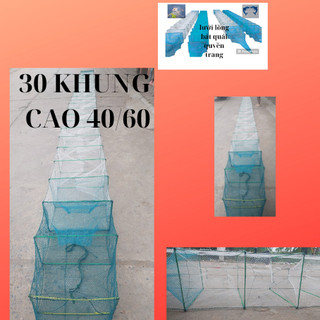 Lưới lồng bát quái tôm cua cá dài 13m50 khung cao 40/60cm loại 30 khung lỗ 2cm sợi 3 trắng đuôi sợi 9