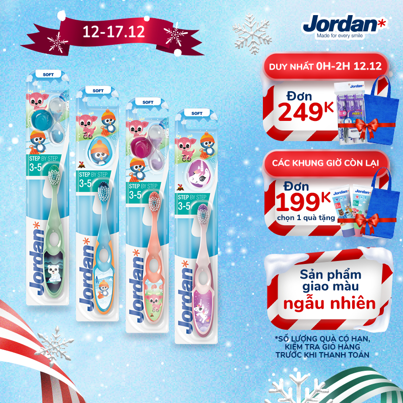 Combo 4 Bàn chải đánh răng Jordan Step 2 (3-5 tuổi), Lông mềm