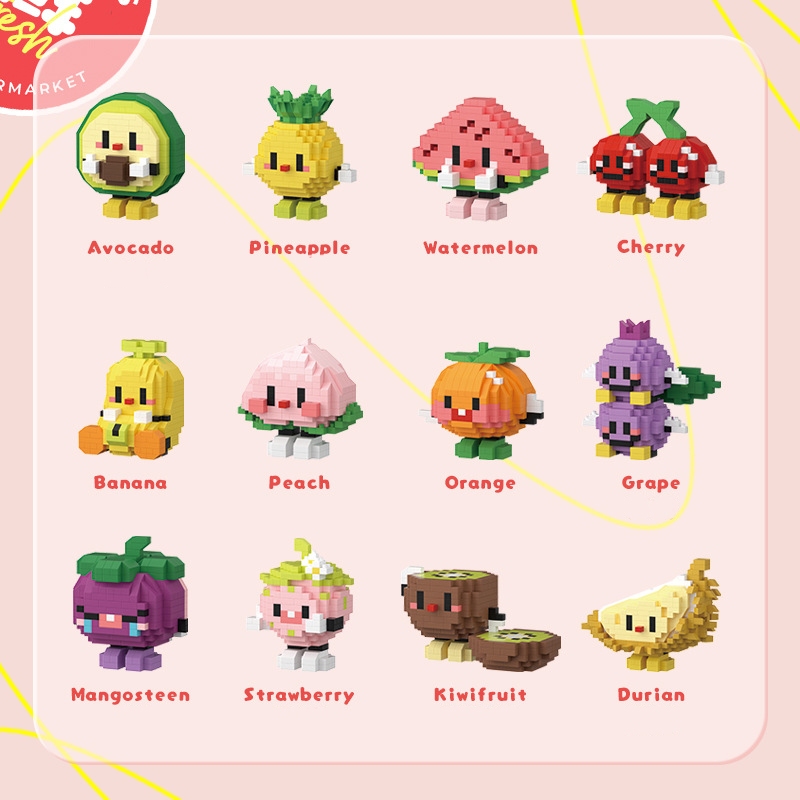 Bộ mô hình đồ chơi lắp ráp xếp hình mini 3D nhân vật fruit party - shincase