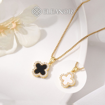 Dây chuyền nữ titan Eleanor Accessories mặt lật cỏ 4 lá hai màu phụ kiện trang sức vòng cổ 7105
