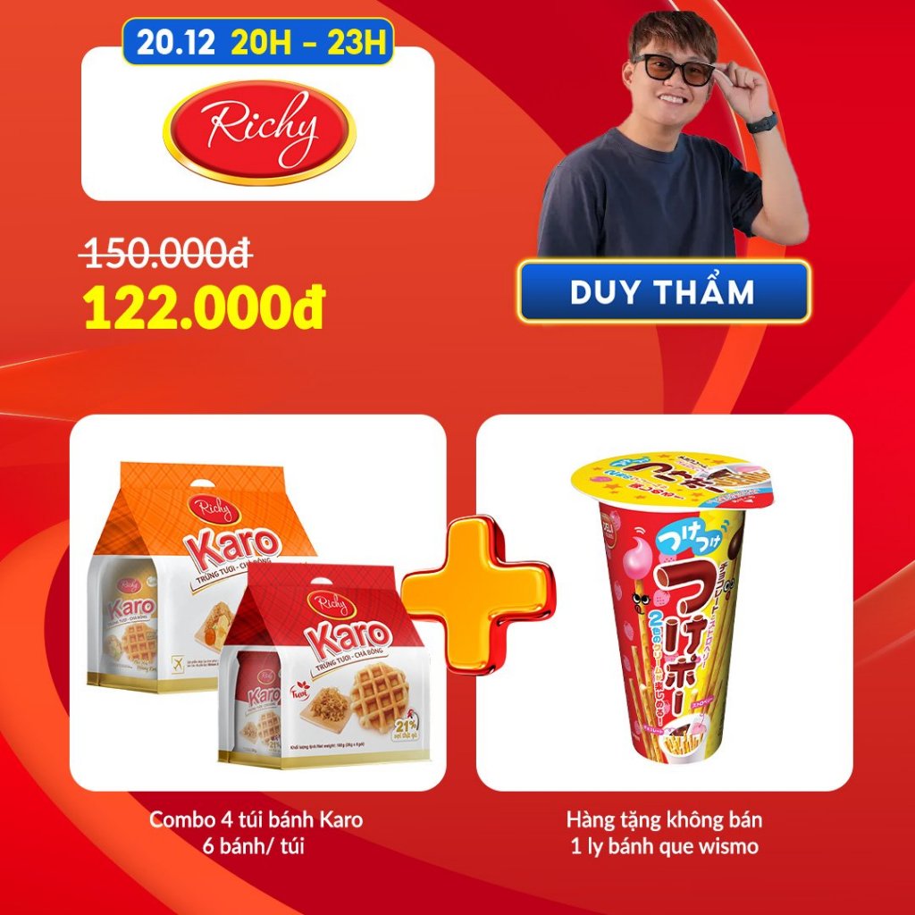 Combo 4 túi bánh tươi Karo trứng chà bông- phô mai hoàng kim Richy