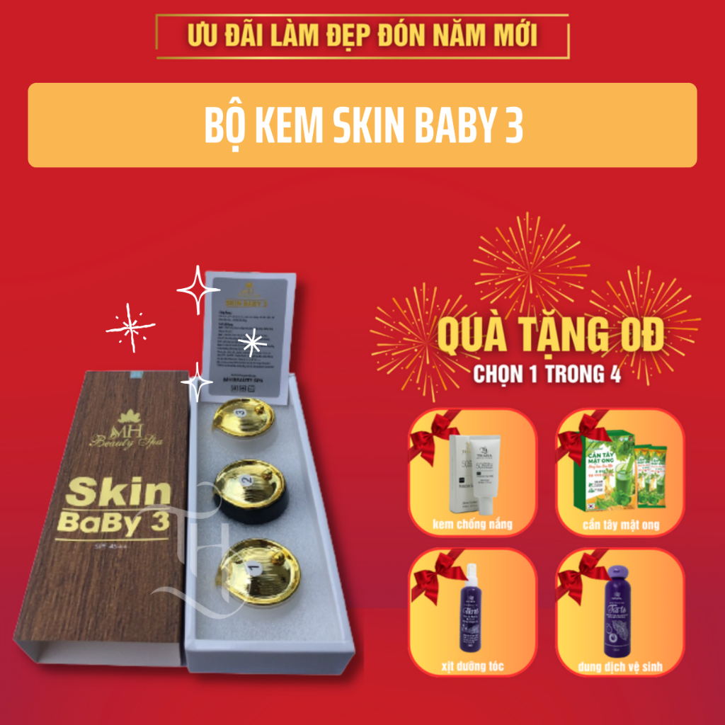Bộ kem skin baby 3 MH Beauty Spa, Nám mh giảm thâm nám, tàn nhang, đồi mồi, mụn, chống nắng