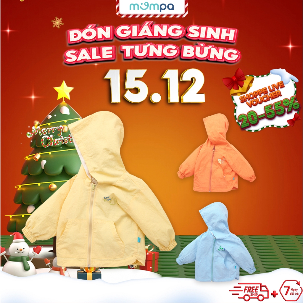 Áo khoác cho bé Mompa 1 - 5 tuổi vải gió 2 lớp chống bụi bẩn kháng khuẩn vải lót lưới mềm mại 519