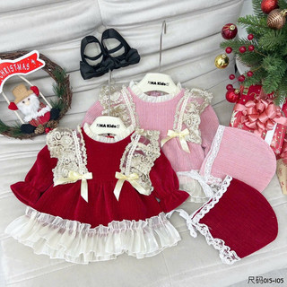 Váy nhung đỏ, hồng kèm nón cho bé gái mặc Noel, Tết