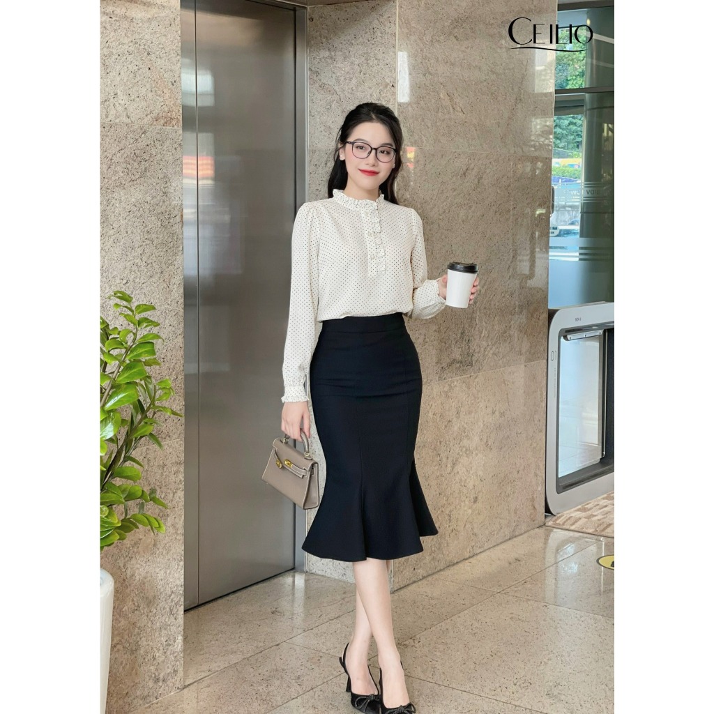 Sơ Mi Công Sở CEILIO SM236 So mi chấm bi cổ bèo