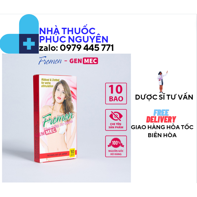 Hộp 10 cái Bao cao su FREMEN có gai nhám - sản xuất theo công nghệ Nhật Bản