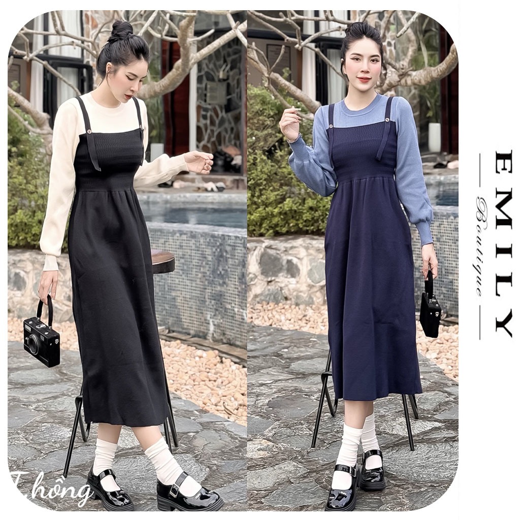 ĐẦM VÁY N8676 LEN QUẢNG CHÂU THIẾT KẾ YẾM LIỀN PHỐI MÀU SANG CHẢNH-ĐẦM BẦU XINH PHONG CÁCH HÀN MẶC ĐI TIỆC,CÔNG SỞ FRESI