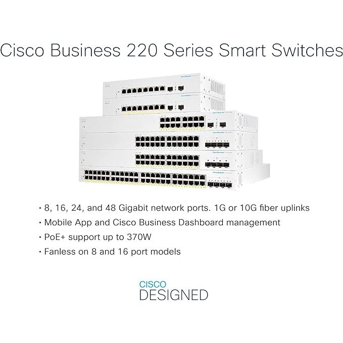 Switch chia mạng Cisco Business 16 Ports GE + 2 Ports PoE 130W CBS220-16P-2G-EU _chính hãng, mới 100%