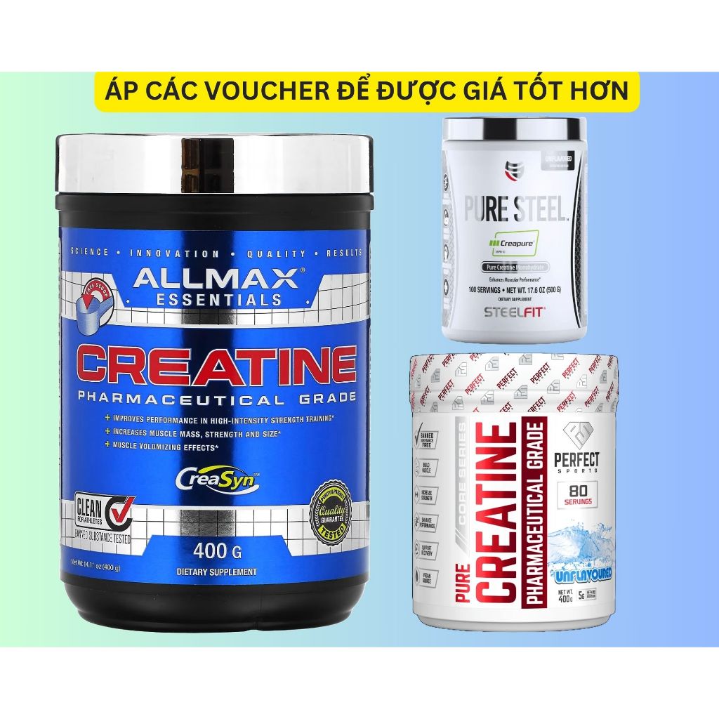 ALLMAX, CREAPURE, PERFECT SPORTS. Micronized Creatine Monohydrate Powder. Pharma grade, tinh khiết cao. hỗ trợ tăng cơ