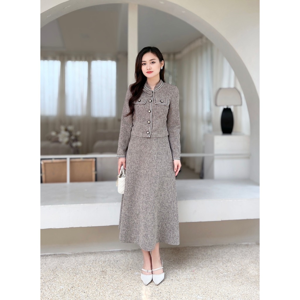 Váy công sở dự tiệc tay dài cao cấp Emvy Fashion k89