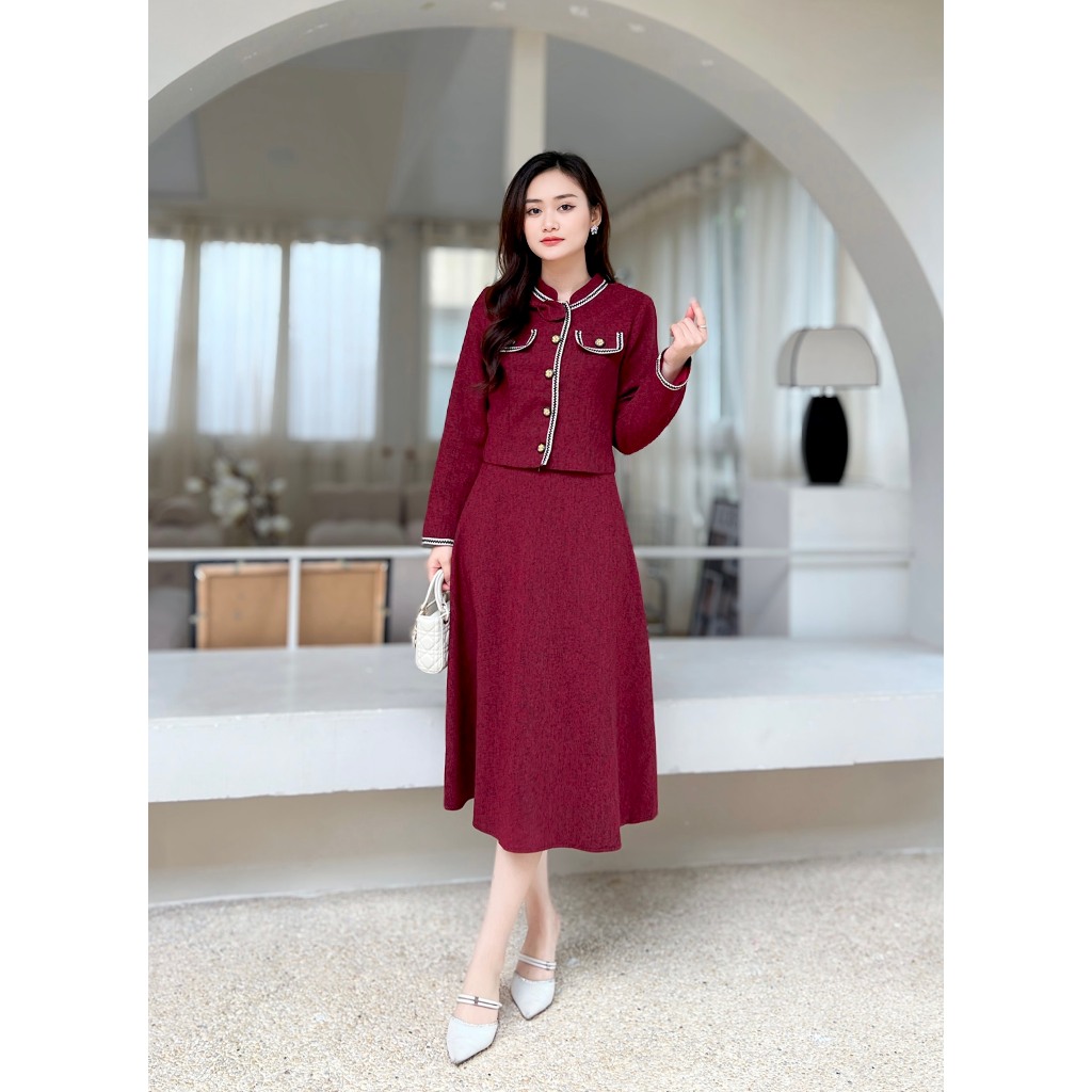 Váy công sở dự tiệc tay dài cao cấp Emvy Fashion k89