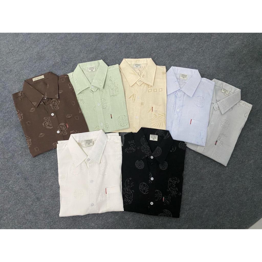 Áo sơ mi trung niên nam họa tiết rồng phượng Mrshop.vn Menswear Cotton vải sô bông Thông thường  Cổ chữ V