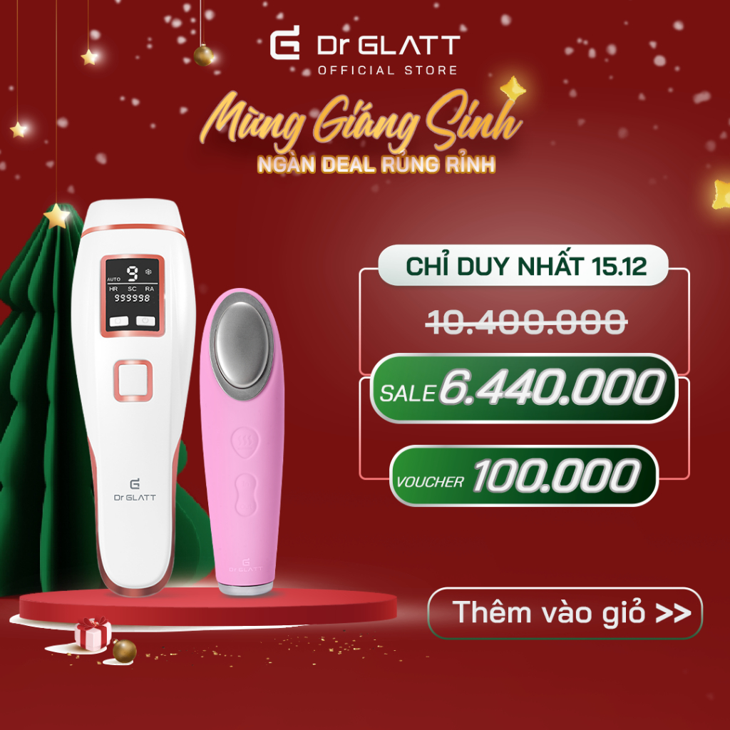 Set máy triệt lông mini đa năng và máy rửa mặt - triệt lông vĩnh viễn, trị mụn, tẩy trang, massage mắt DR GLATT