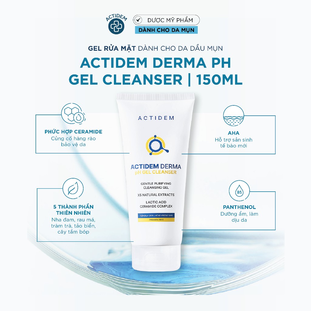 Gel rửa mặt Actidem Derma pH Gel Cleanser dành cho da mụn, nhạy cảm 30ml /150ml - Từ Hảo