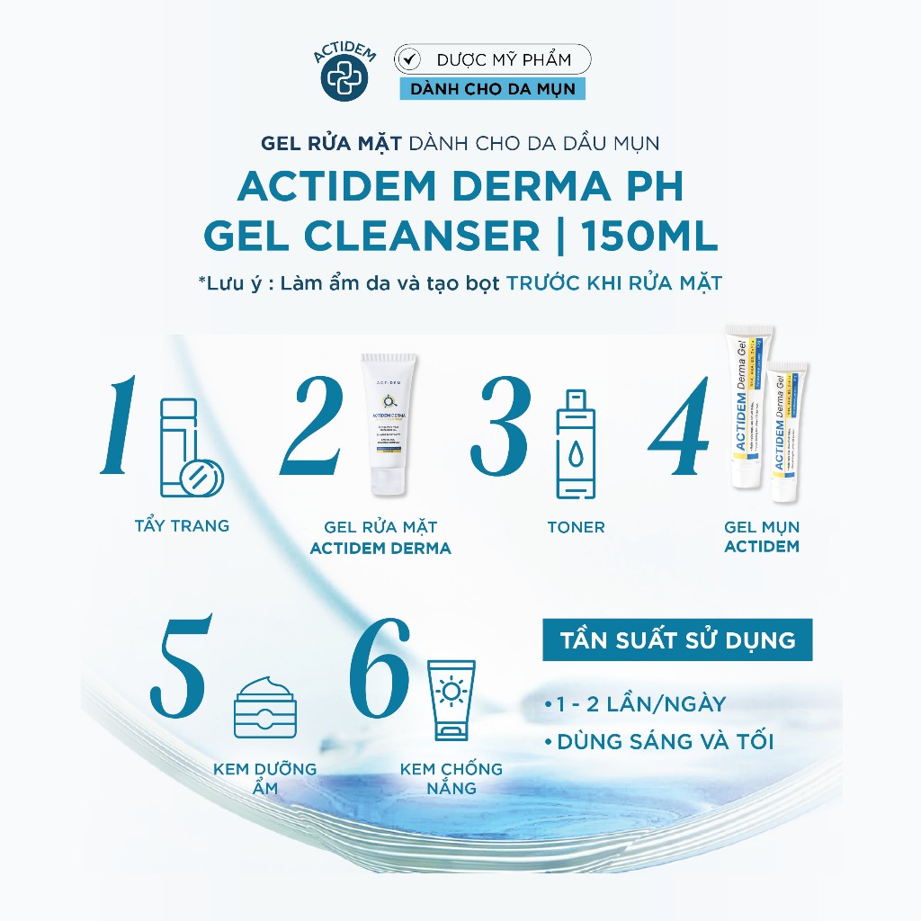 Gel rửa mặt Actidem Derma pH Gel Cleanser dành cho da mụn, nhạy cảm 30ml /150ml - Từ Hảo