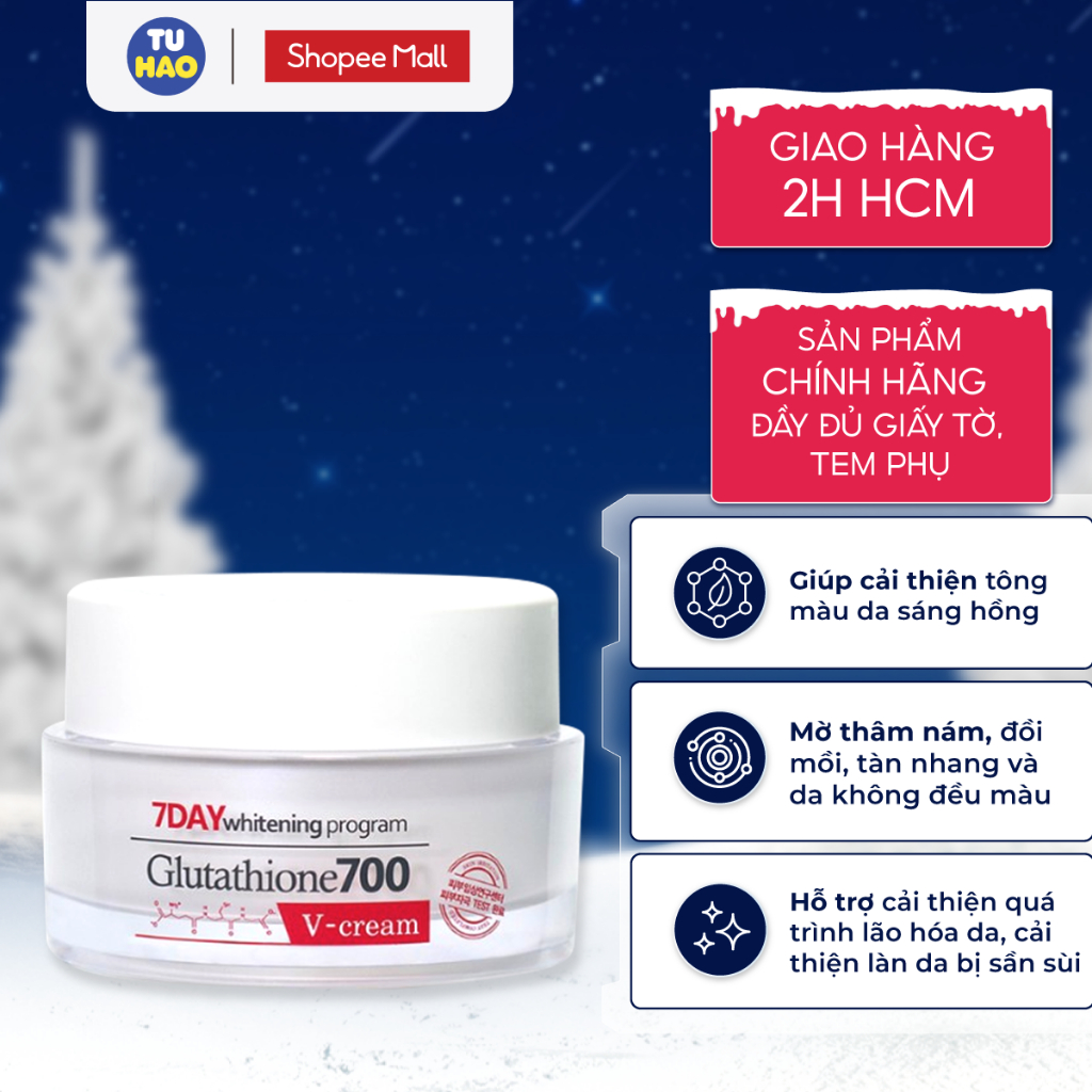 Kem Dưỡng Sáng Da Angel's Liquid 7Day Whitening Program Glutathione 700 V-Cream 50ml