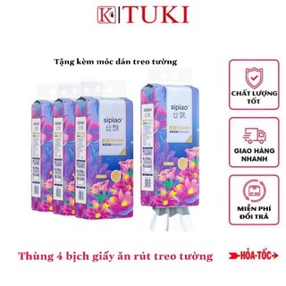   Nội địa Trung  Thùng 4 bịch Khăn giấy ăn gấu trúc treo tường dạng rút Sipiao - siêu dai mềm mịn 
