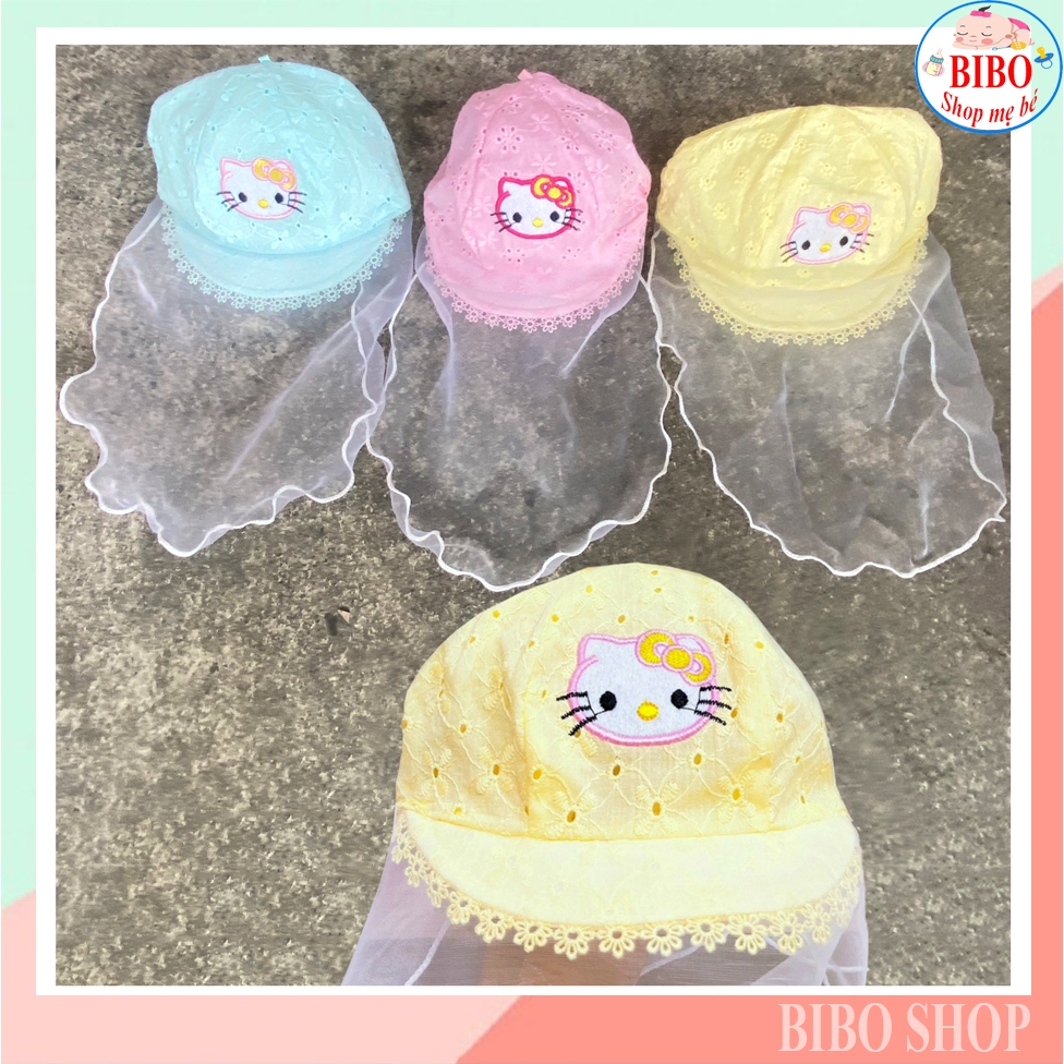 Mũ/ Nón cho bé sơ sinh đẹp có khăn voan che mặt chống bụi cho trẻ đi tiêm phòng an toàn_Mã Kitty