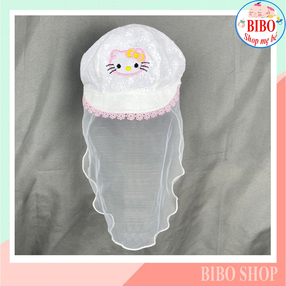 Mũ/ Nón cho bé sơ sinh đẹp có khăn voan che mặt chống bụi cho trẻ đi tiêm phòng an toàn_Mã Kitty
