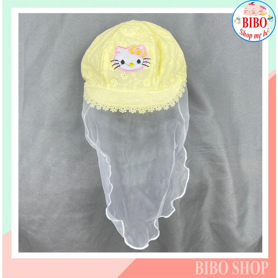 Mũ/ Nón cho bé sơ sinh đẹp có khăn voan che mặt chống bụi cho trẻ đi tiêm phòng an toàn_Mã Kitty