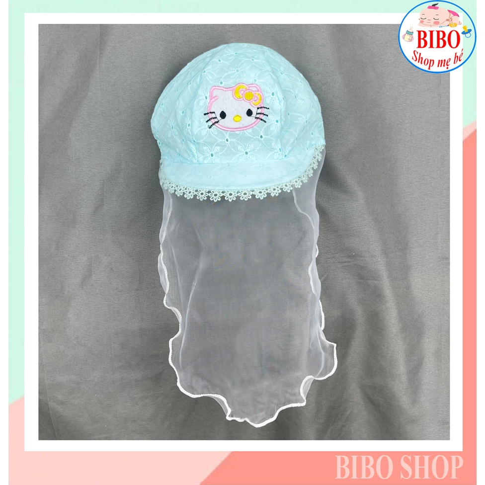 Mũ/ Nón cho bé sơ sinh đẹp có khăn voan che mặt chống bụi cho trẻ đi tiêm phòng an toàn_Mã Kitty