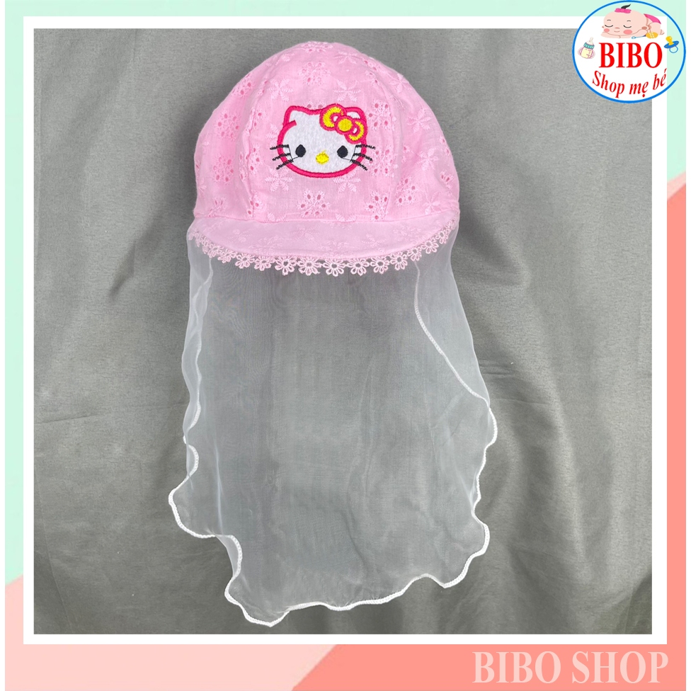 Mũ/ Nón cho bé sơ sinh đẹp có khăn voan che mặt chống bụi cho trẻ đi tiêm phòng an toàn_Mã Kitty