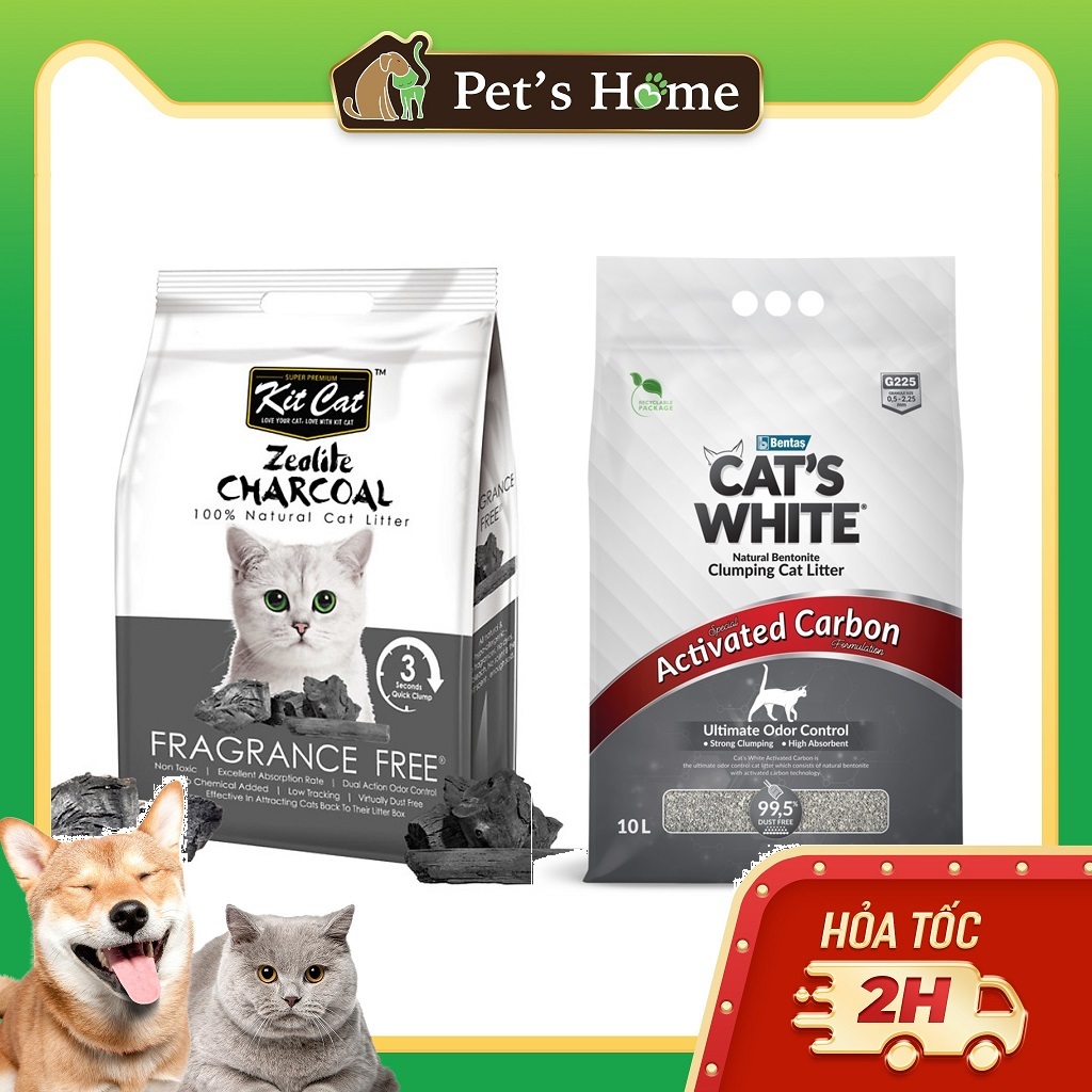 Cát vệ sinh mèo than hoạt tính Kit Cat Zeolite 5L Cat's White 10L