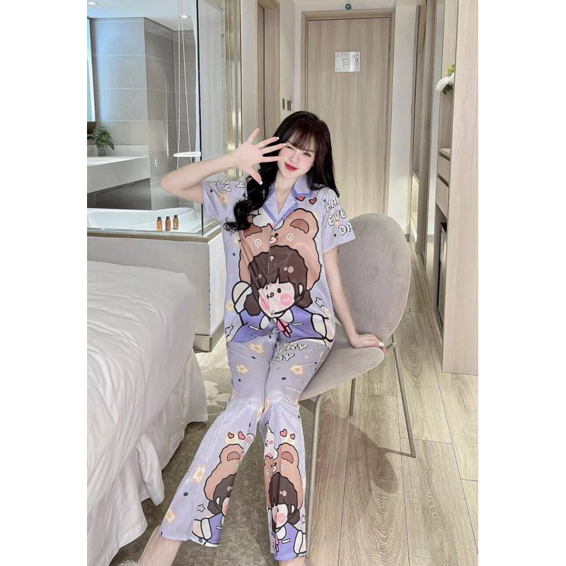 Đồ bộ Pijama LỤA XƯỚC tay loe in 5d hàng thiết kế cao cấp