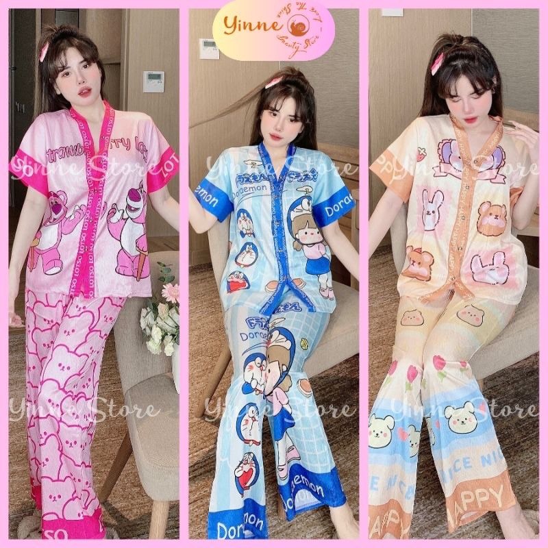 Đồ bộ Pijama LỤA XƯỚC tay loe in 5d hàng thiết kế cao cấp