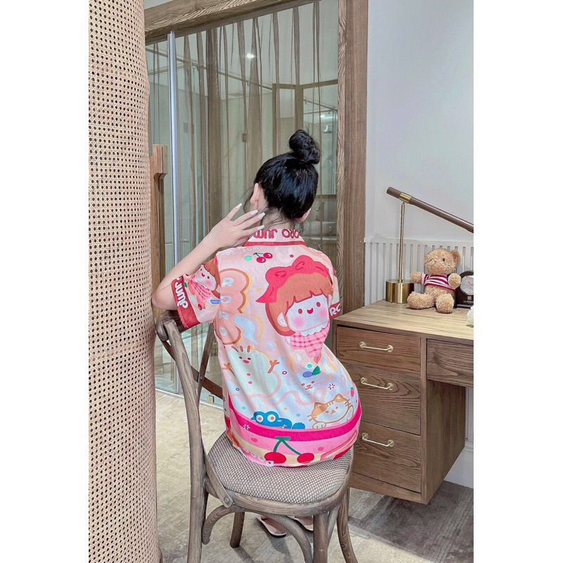 Đồ bộ Pijama LỤA XƯỚC tay loe in 5d hàng thiết kế cao cấp
