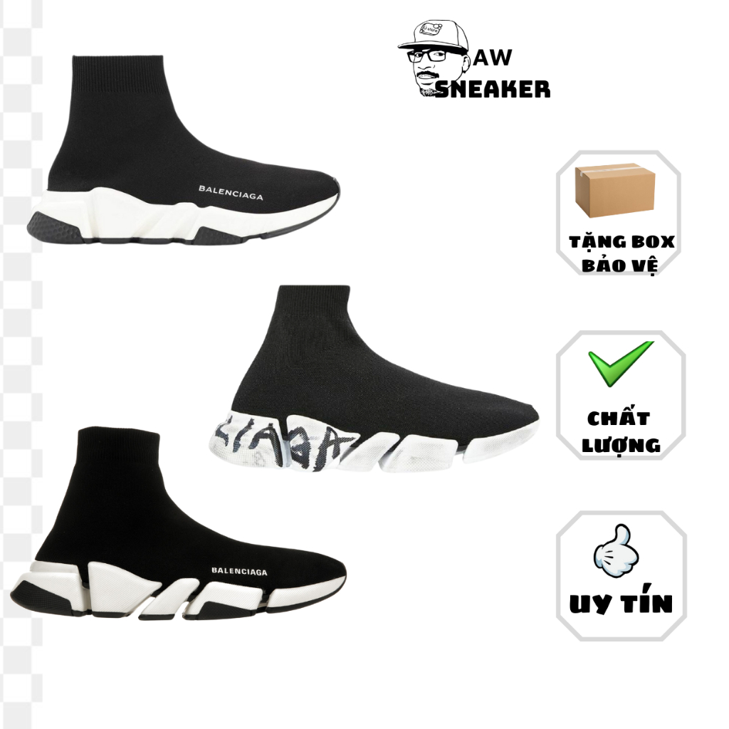 Giày thể thao Balenciaga speed Man Black And White Speed 2.0,Giày sneaker Balen speed Tách đế cao cổ đen chuẩn cao cấp