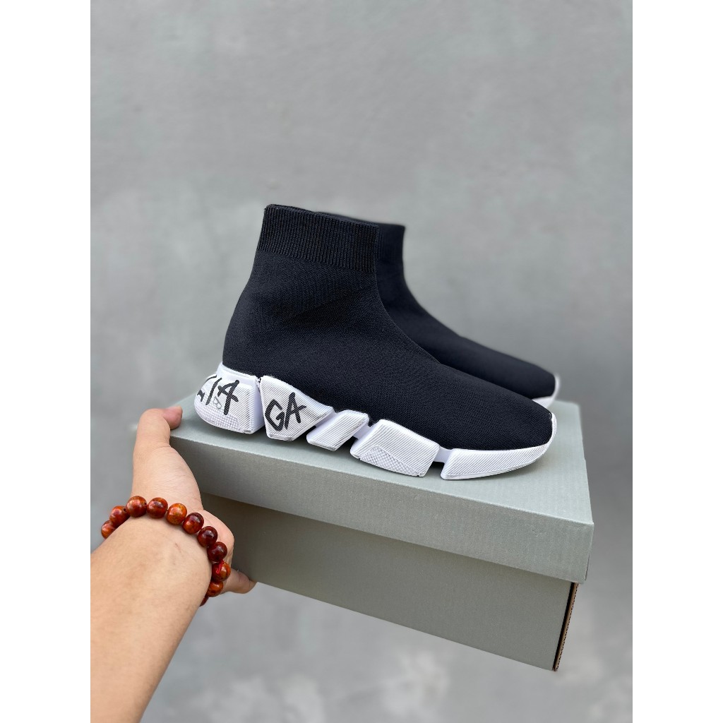 Giày thể thao Balenciaga speed Man Black And White Speed 2.0,Giày sneaker Balen speed Tách đế cao cổ đen chuẩn cao cấp