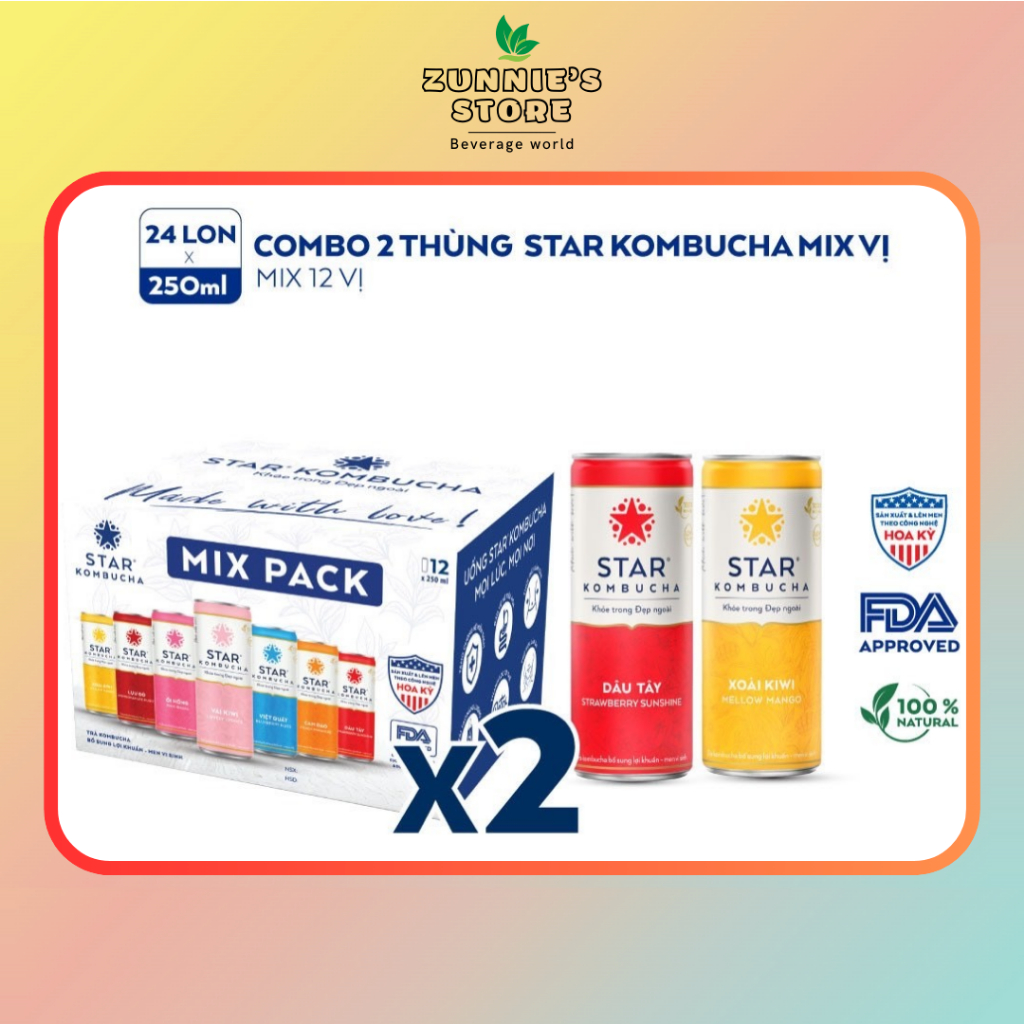 [Bao bì Xuân 2024] COMBO 2 thùng trà STAR KOMBUCHA mix pack – trà lên men vi sinh – giải pháp cho sức khỏe và sắc đẹp