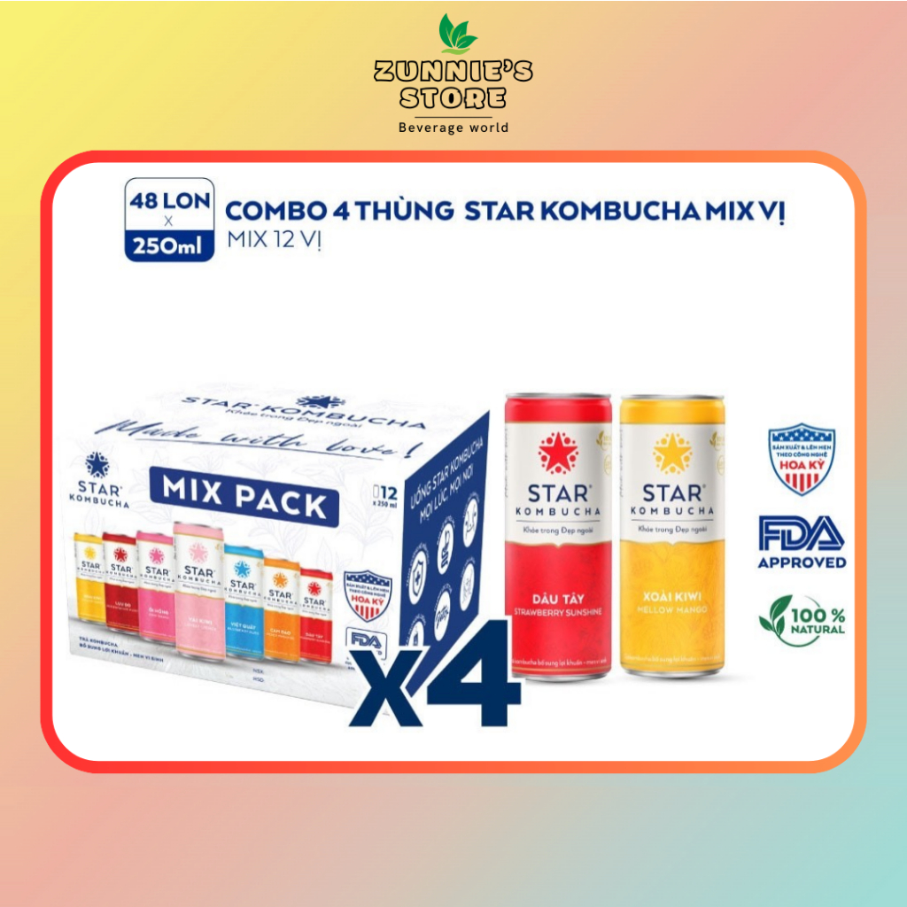 [Bao bì Xuân 2024] COMBO 4 thùng trà STAR KOMBUCHA mix pack – trà lên men vi sinh – giải pháp cho sức khỏe và sắc đẹp