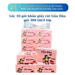 Lốc 10 gói khăn giấy rút gấu dâu gói 300 tời/4 lớp