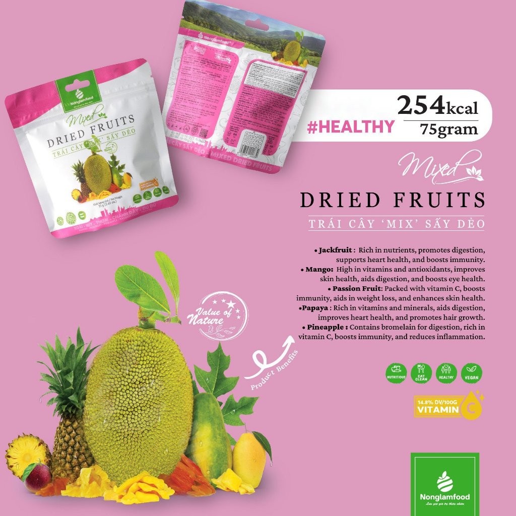 Combo Giàu Chất Sơ 6 Trái Cây Sấy Nonglamfood | Ăn vặt tăng cường đề kháng, vitamin, tốt cho tiêu hóa