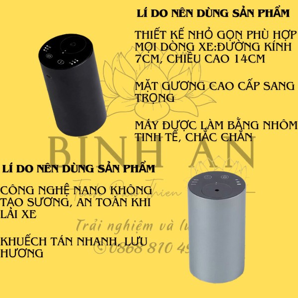 MÁY KHUẾCH TÁN TINH DẦU Ô TÔ NHÔM CAO CẤP BÌNH AN , KHÔNG PHUN SƯƠNG,AN TOÀN CHO TẦM NHÌN LÁI XE, CHUYÊN DỤNG CHO Ô TÔ