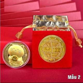 Đồng xu con mèo vàng kèm túi